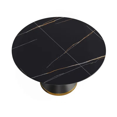 53.15"Modern Artificial Stone Round Black Carbon Steel Base Dining Table-Can Accommodate 6 People | Wayfair North America