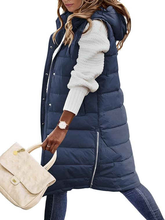 HEEKPEK Long Puffer Vest Women Winter Sleeveless Quilted Jacket with Hood | Pockets,Warm Padded C... | Amazon (US)