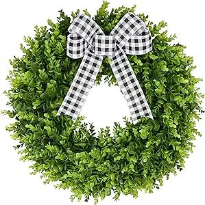 23" Faux Round Boxwood Wreath, Vlorart Artificial Wreath Front Door Wreaths Spring Summer Greener... | Amazon (US)