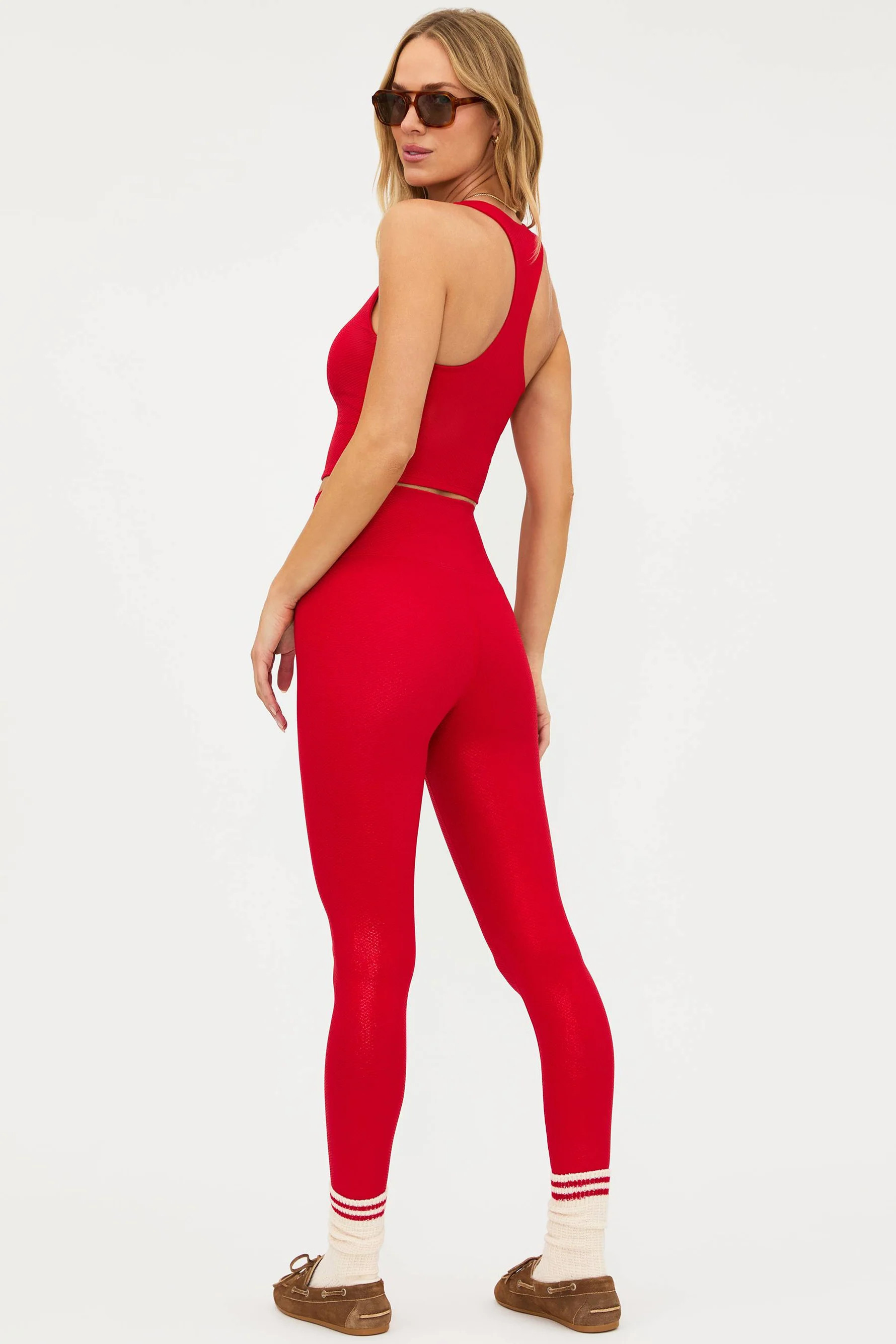 Piper Legging Red Shine Waffle | Sparkly Red Active Legging | Beach Riot | Beach Riot