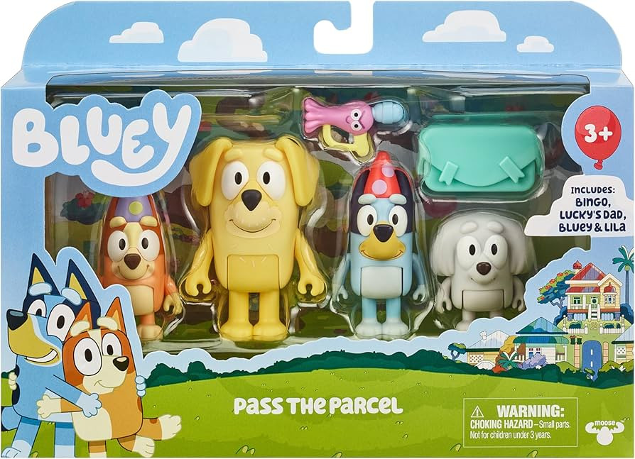 Bluey Pass The Parcel Figurine Toys Pack of 4, Character Toys with Bingo, Lucky’s Dad, and Lila... | Amazon (US)