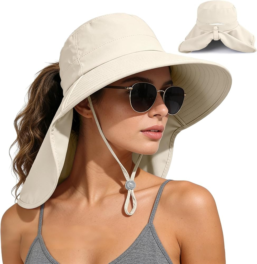 Ruqizhi Sun Hats for Women with Neck Flap Ponytail Hole Women Sun Hats Rollable UV Protection Fis... | Amazon (US)
