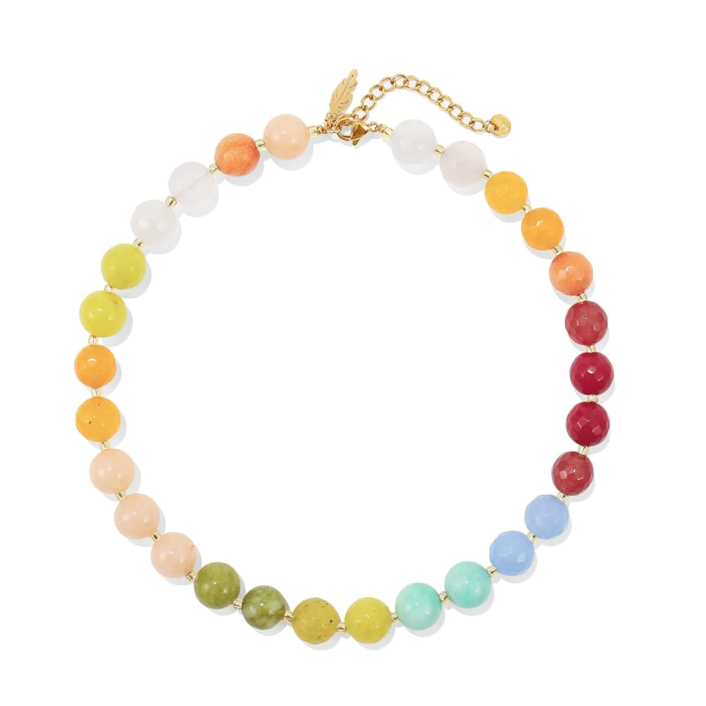 Elegance 11 designs White Beaded Gemstone Necklace for Women, Chunky Beach Waterproof Stainless S... | Amazon (US)