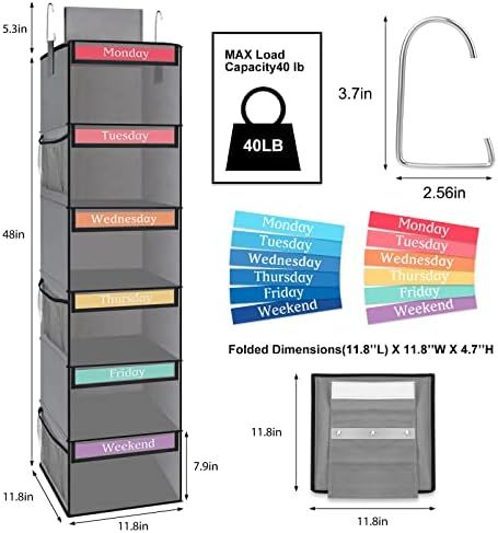 Fixwal 6-Shelf Weekly Hanging Closet Organizer for Kids with 6 Side Pockets Weekday Kids Clothes Org | Amazon (US)