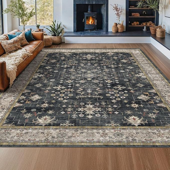 9x12 Black Rug for Living Room - Dining Room Rugs for Under Table, Soft Low Pile Carpet for Bedro... | Amazon (US)