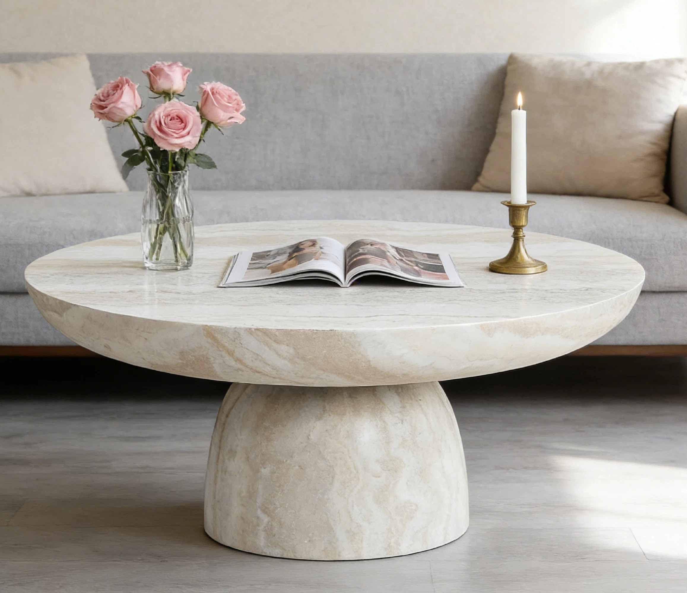 Beige Fiberglass Coffee & End Table Set, Cave-Inspired Stone Surface Crafted Via Precise Cutting ... | Wayfair North America