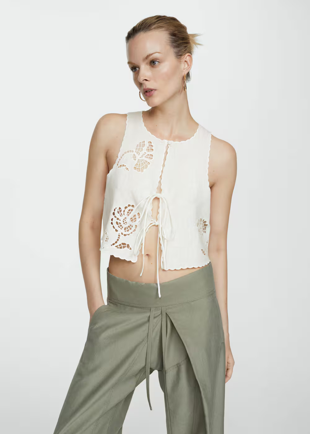 Openwork detail linen top -  Women | Mango USA | MANGO (US)