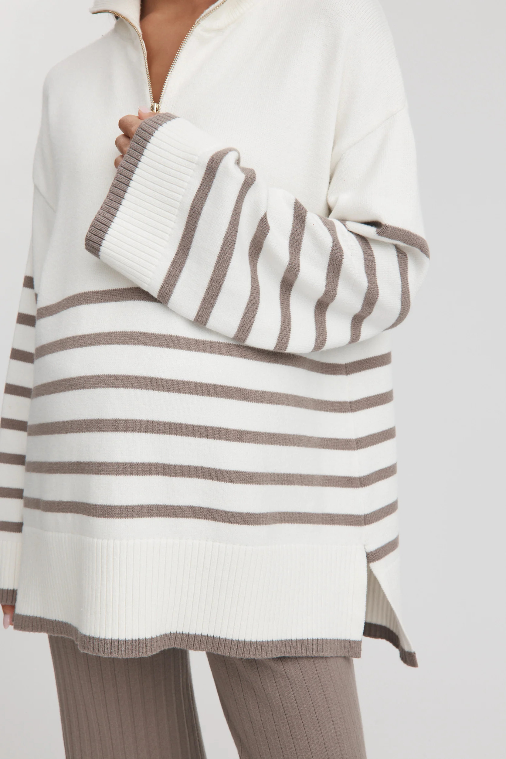 Sadie Stripe Knit Jumper (Ivory/Mocha) | Legoe Heritage Maternity APAC