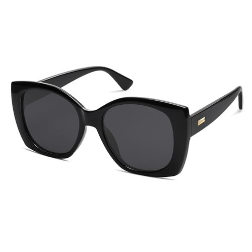 SOJOS Trendy Polarized Round Oversized Sunglasses Womens Square Women Sun Glasses SJ2340,Black Grey | Amazon (US)