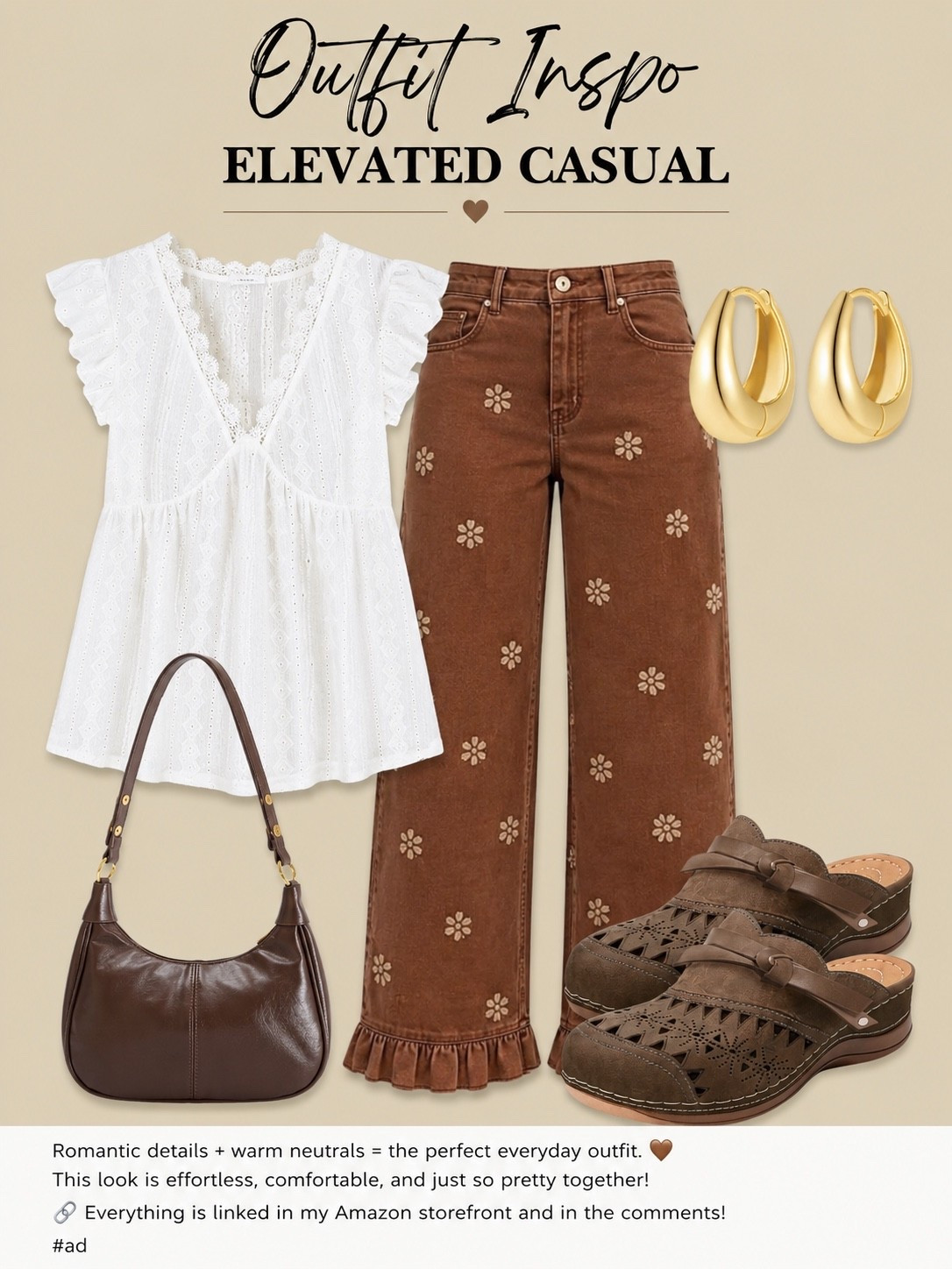 Facebook Caption:

The combination of crisp white and rich mocha tones never goes out of style. 🤎✨ This look feels feminine, elevated, and comfortable enough for everyday wear while still looking put together.

Amazon fashion

#LTKootd