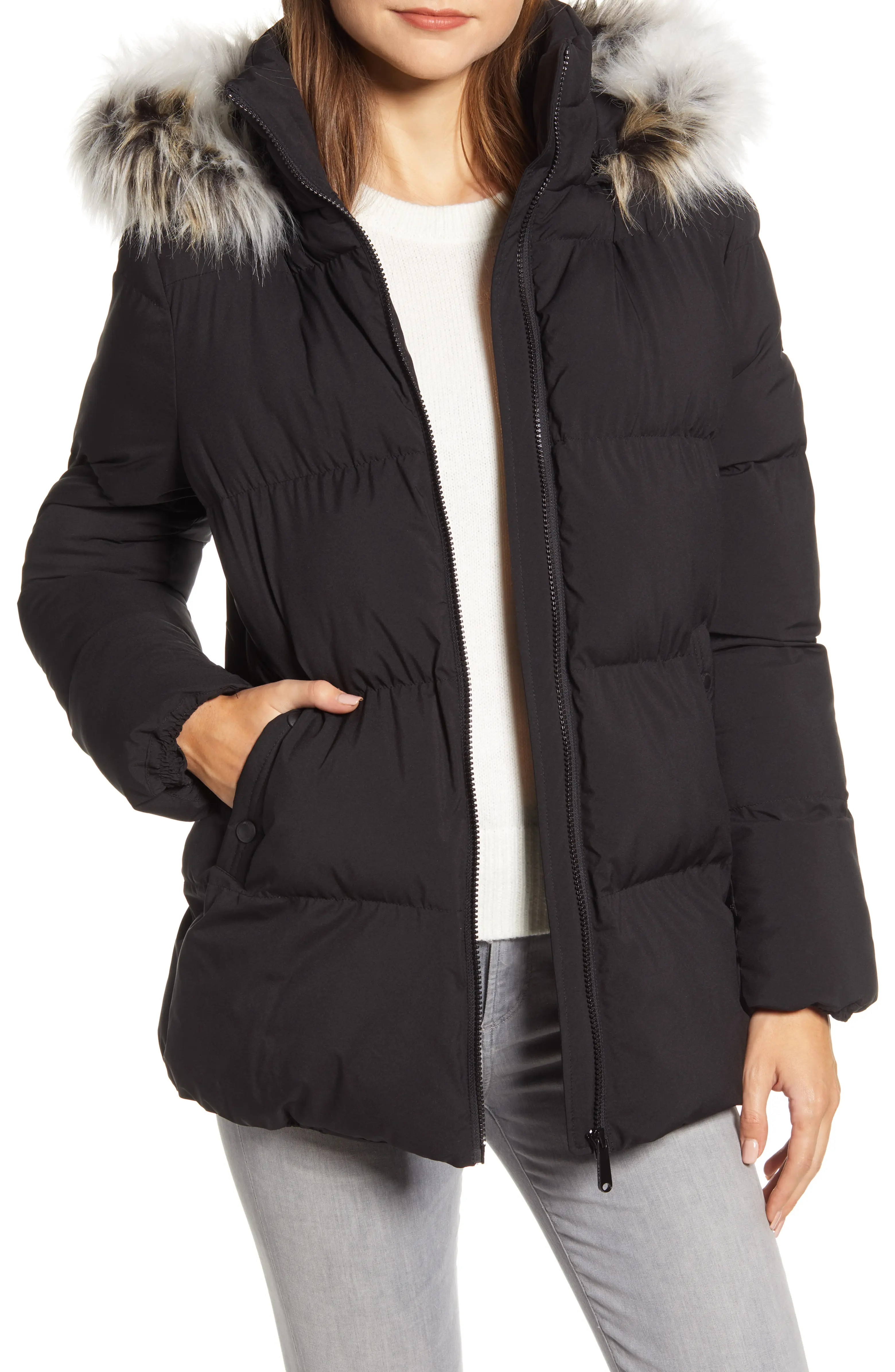 Sam Edelman Water Repellent Faux Fur Trim Puffer Jacket | Nordstrom | Nordstrom