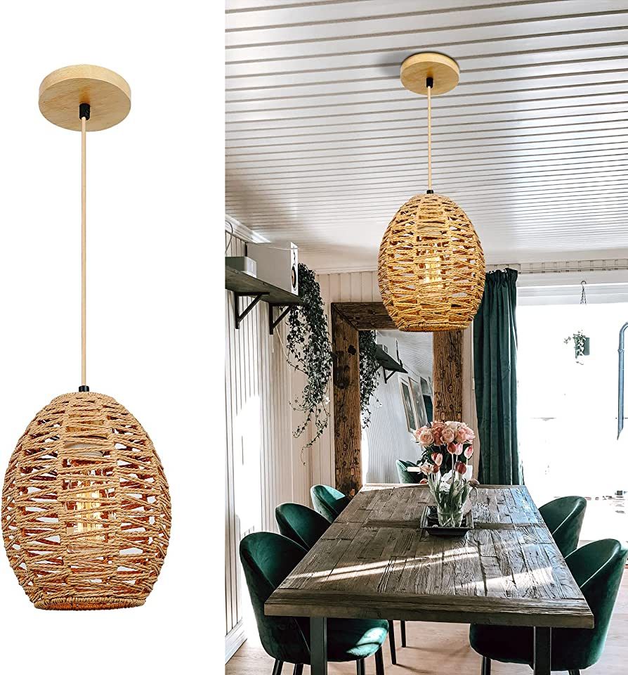 FRIDEKO HOME Pendant Lights Kitchen Island - Rattan Hanging Lamp Woven Pendant Lights Adjustable ... | Amazon (US)