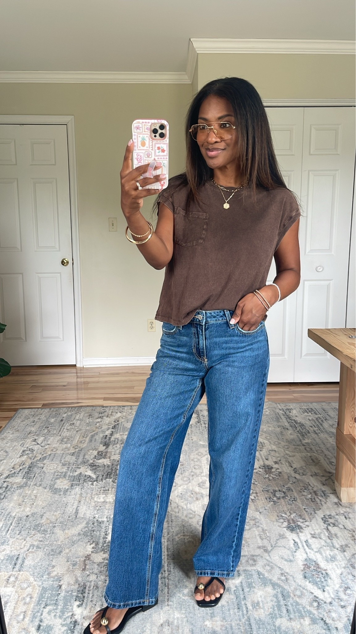 Wearing a medium in the top and size 4 in the jeans. 

 #LTKgrwm #LTKootd #LTKOver40