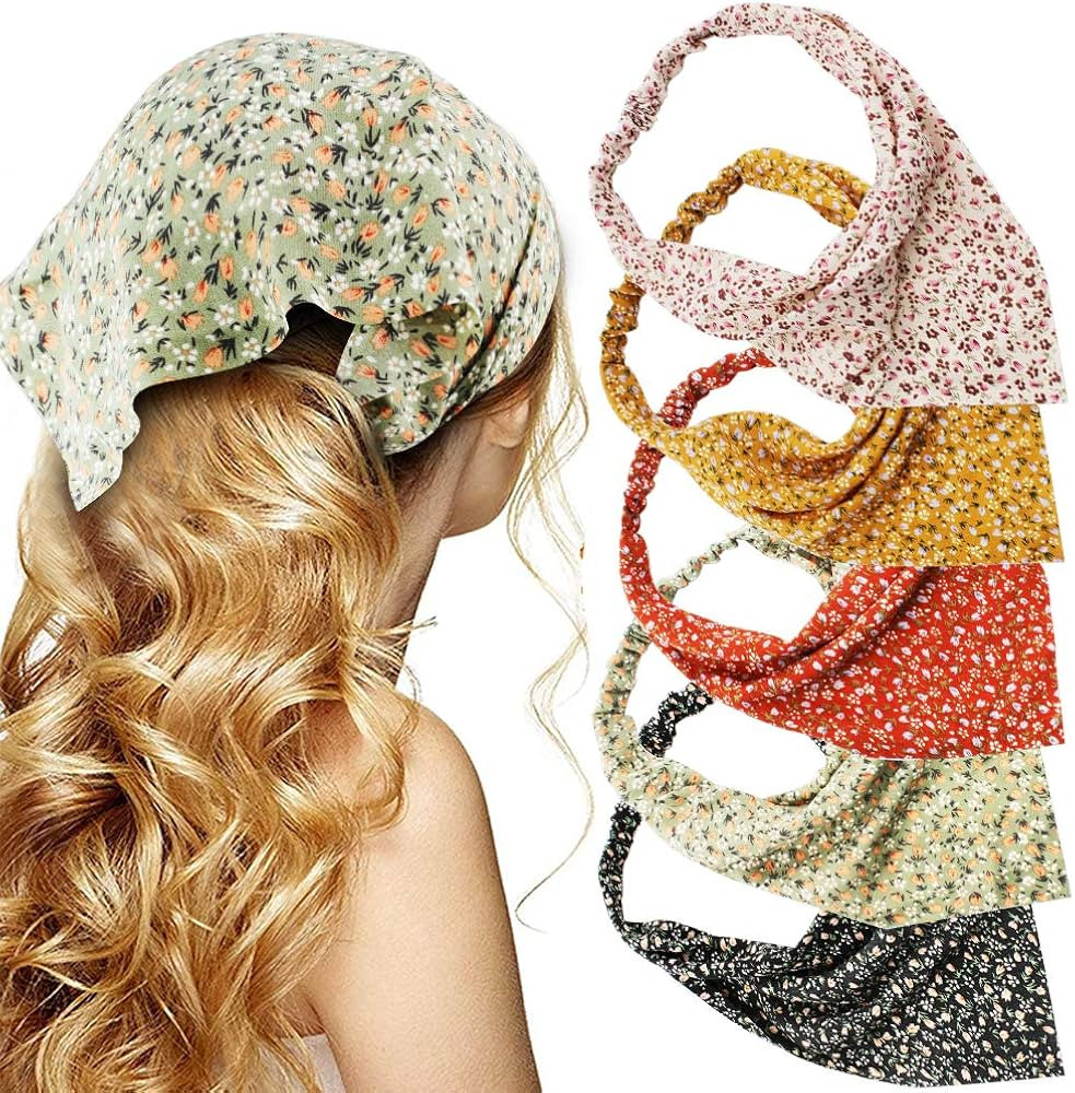 TOBATOBA Floral Hair Scarf Headband 5 Pcs Hair Bandanas Chiffon Boho Headbands for Women Elastic ... | Amazon (US)