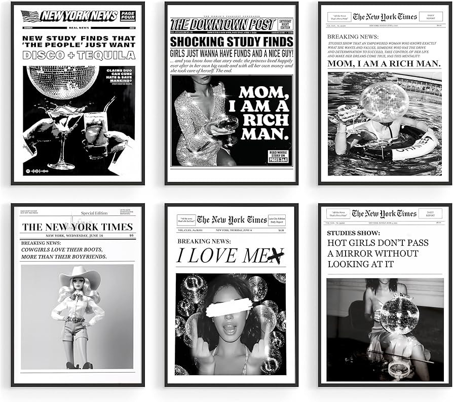 MTAIWCHENS Trendy Retro Wall Art Gallery Wall Set of 6 Preppy Gallery Wall Art Funky Dorm Decor B... | Amazon (US)