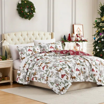 White Christmas Oversized Reversible Holiday Bedding lightweight Quilt Set with shams | Wayfair North America