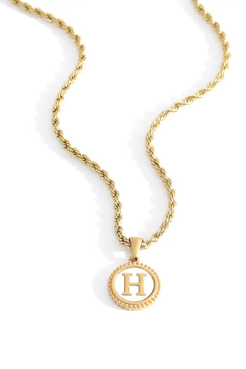 Mint & Lily Mother of Pearl Disc Letter with Rope Chain Necklace in Letter H at Nordstrom | Nordstrom