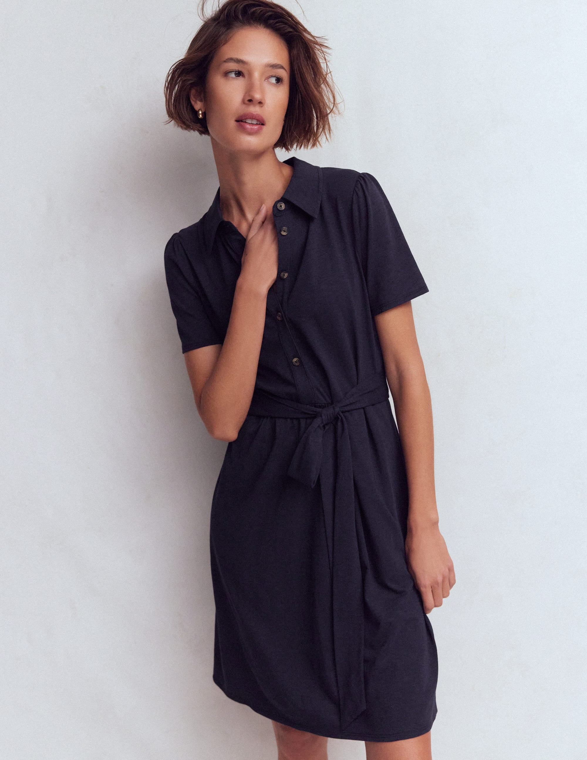 Patti Short Jersey Shirt Dress-Navy | Boden UK