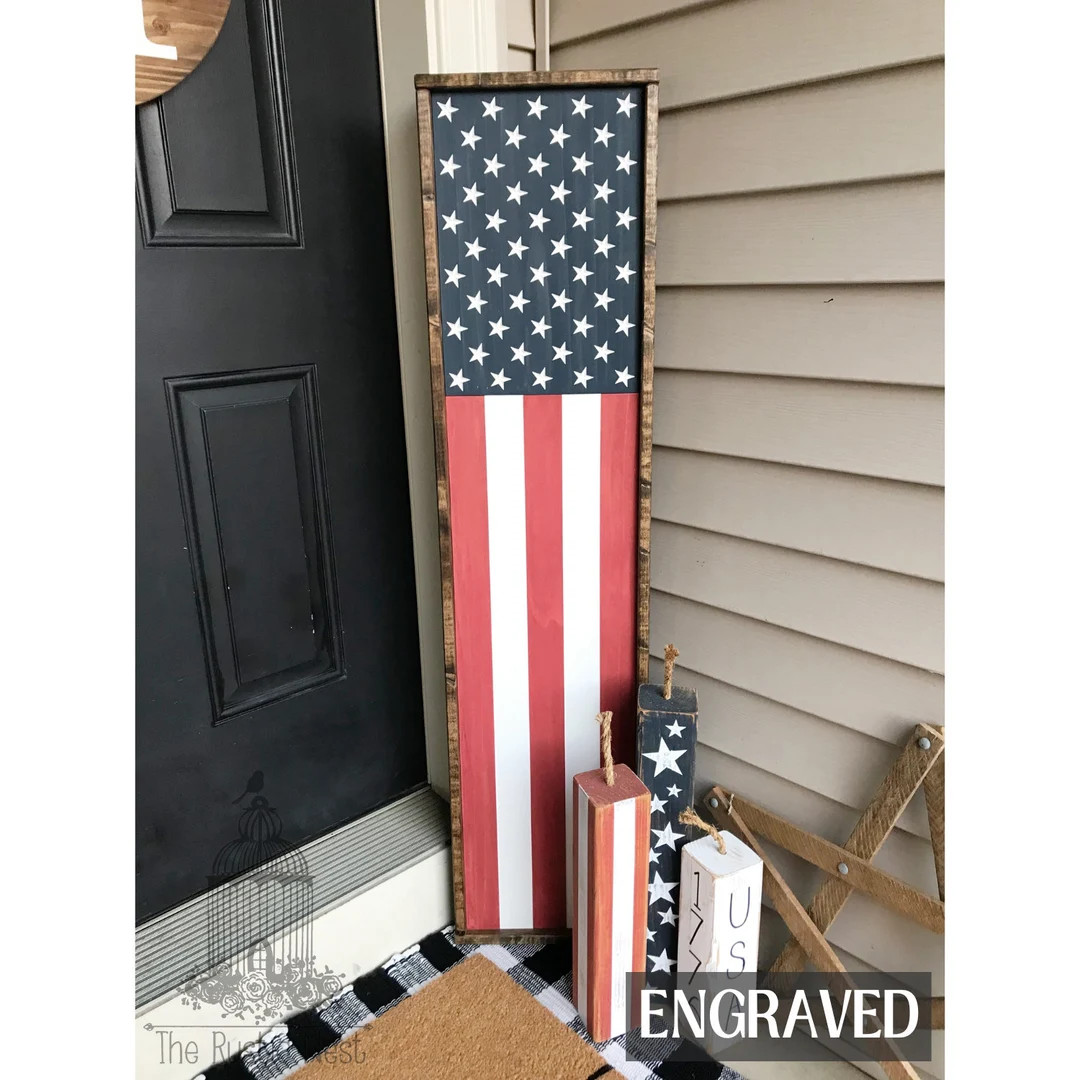 ENGRAVED Patriotic Front Porch Sign | Engraved American Flag Sign | Wooden Engraved American Flag... | Etsy (US)