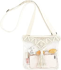 Mkono Clear Bag Stadium Approved Boho Clear Crossbody Purse with Macrame Tassel PVC Shoulder Bag ... | Amazon (US)