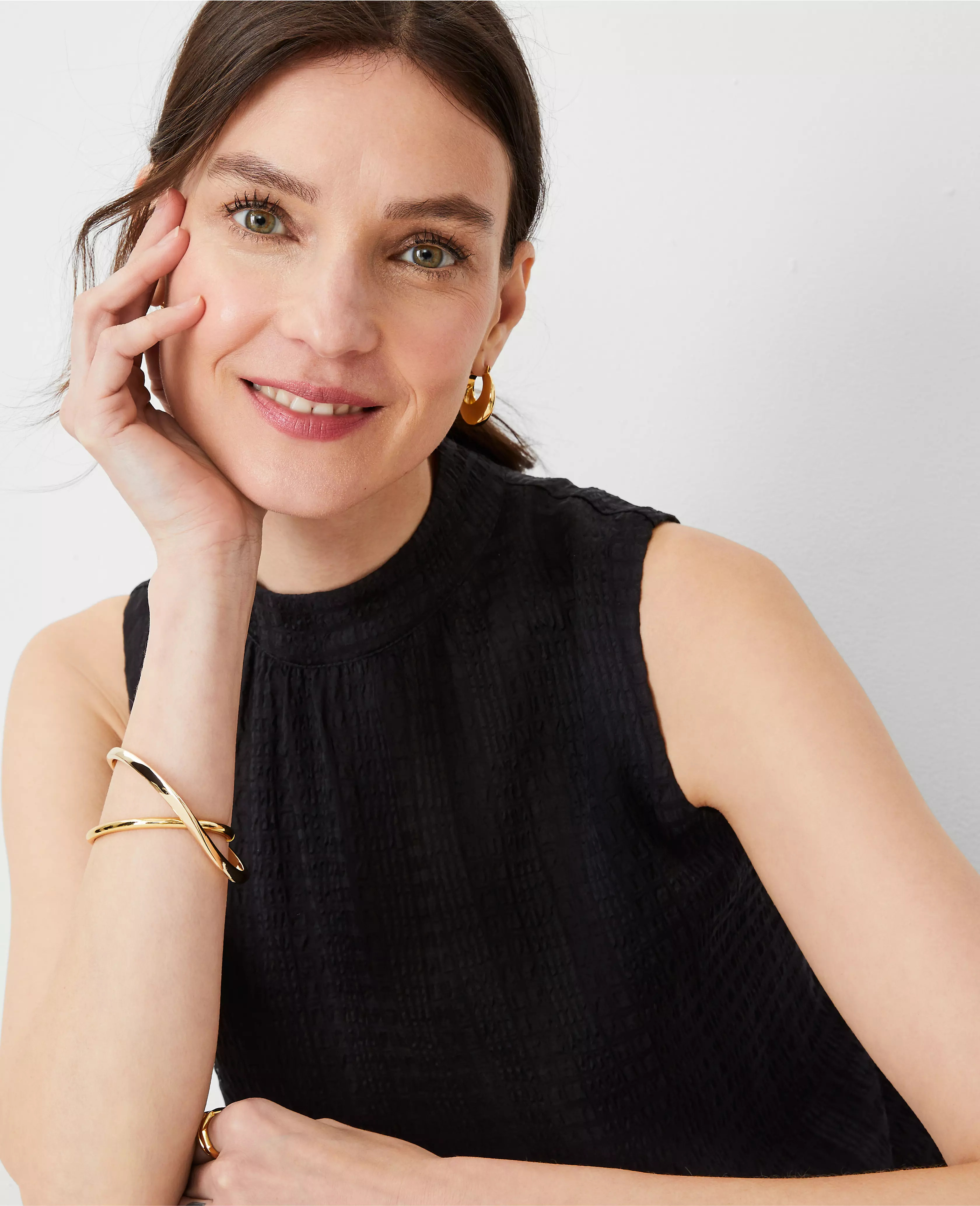 Textured Pintucked Mock Neck Shell | Ann Taylor (US)