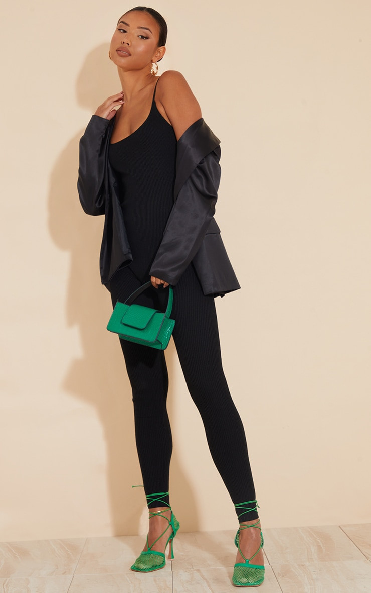 Black Ribbed Knitted Strappy Jumpsuit | Pretty Little Thing (Australia & New Zealand)