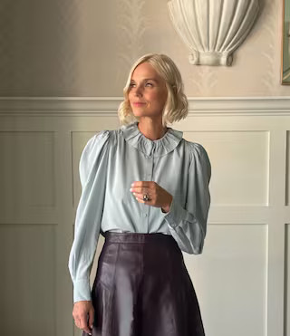 x Jennifer Sumko Suzanna Crepe De Chine Silk Ruffled Peter Pan Collar Button Front Long Sleeve Bl... | Dillard's