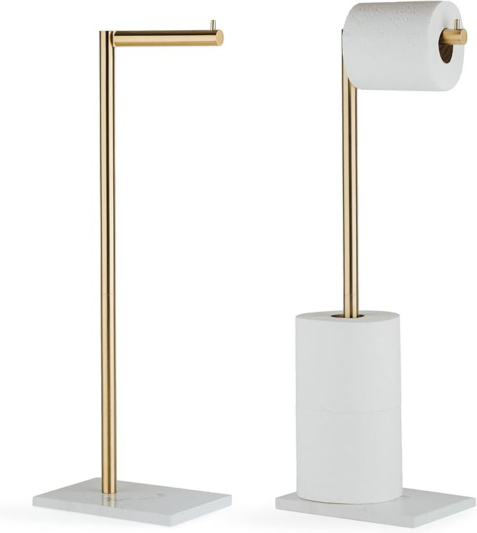 Marmolux Acc - Brushed Gold Toilet Paper Holder Stand with White Marble Base - Free Standing Toil... | Amazon (US)