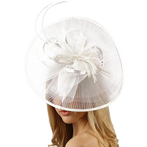 Big Kentucky Derby Feather Floral Organza Headband Fascinator Cocktail Hat White | Amazon (US)
