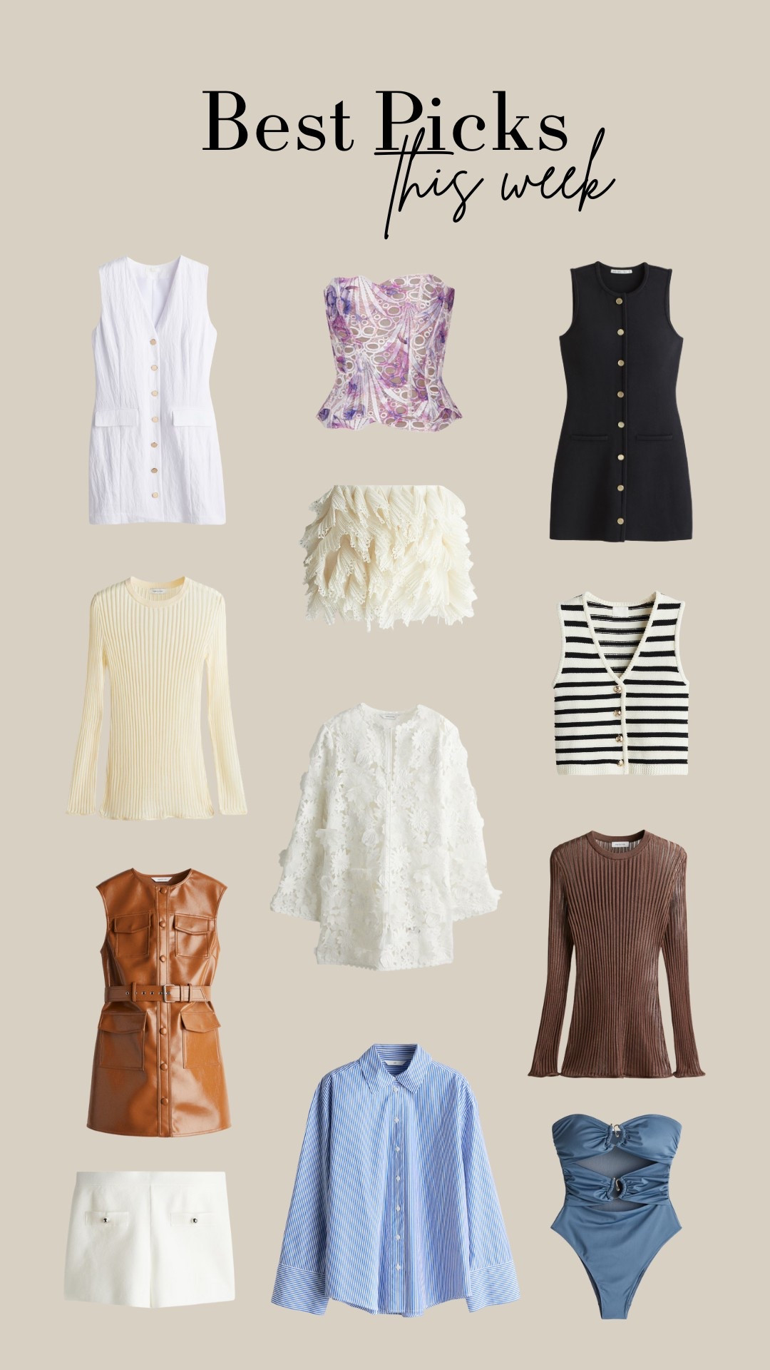 Best Picks of the Week! ☀️🌸

Spring Style, New Season, Spring Outfit Inspiration, LTK2025, Button Dress, H&M, Crochet Dress, Ribbed Top, Corset Top, Shirt, Swimsuit, Striped Waistcoat, Leather Dress, Ruffle Skirt, Striped Shirt 

#LTKsummer #LTKuk #LTKspring