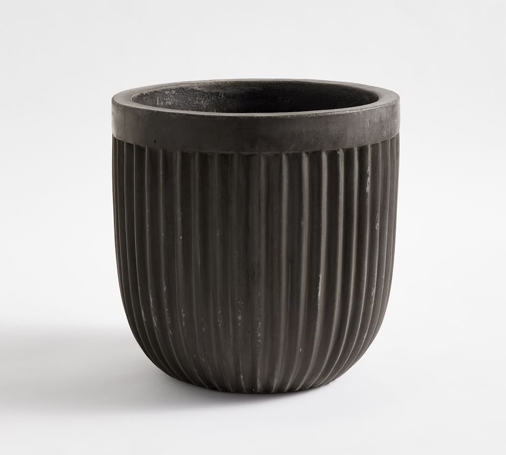 Concrete Fluted Planter, Black, 11.81&amp;quot; Diam. x 11.81&amp;quot; H | Pottery Barn (US)