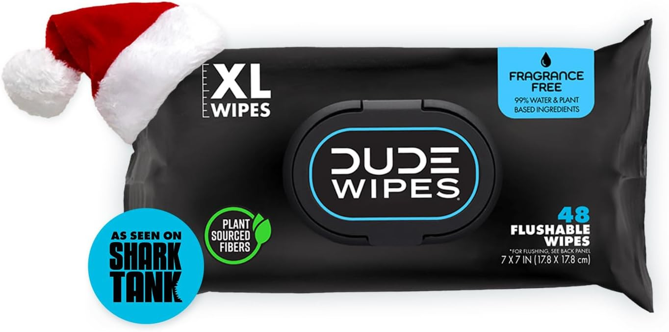DUDE Wipes - Flushable Wipes Stocking Stuffers - 1 Pack, 48 Wipes - Unscented Extra-Large Adult W... | Amazon (US)