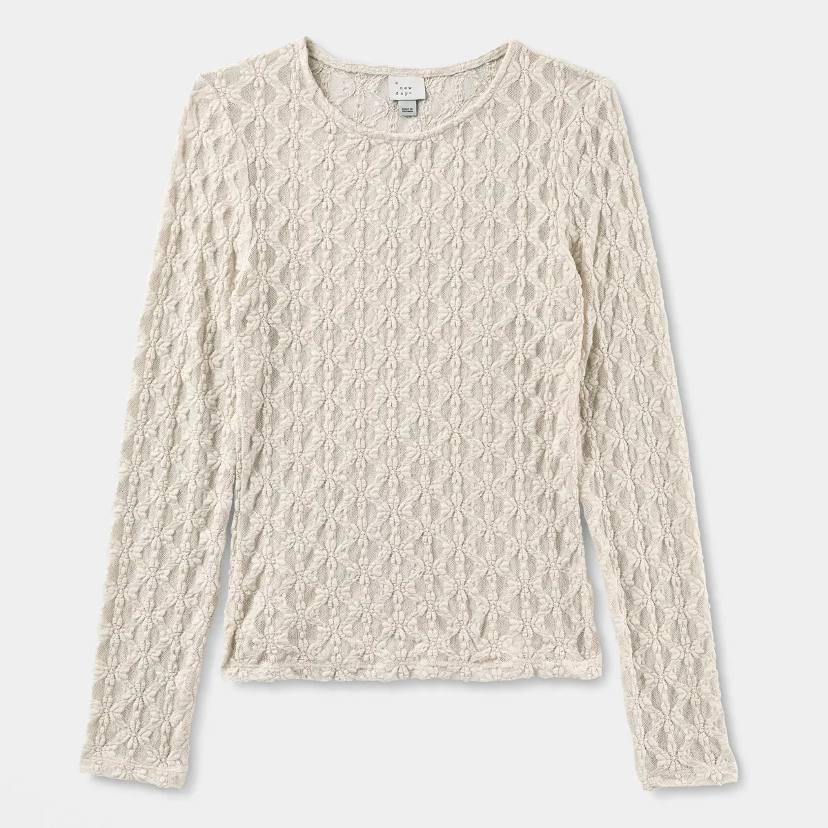 Women's Long Sleeve Lace Top - A New Day™ Cream S | Target
