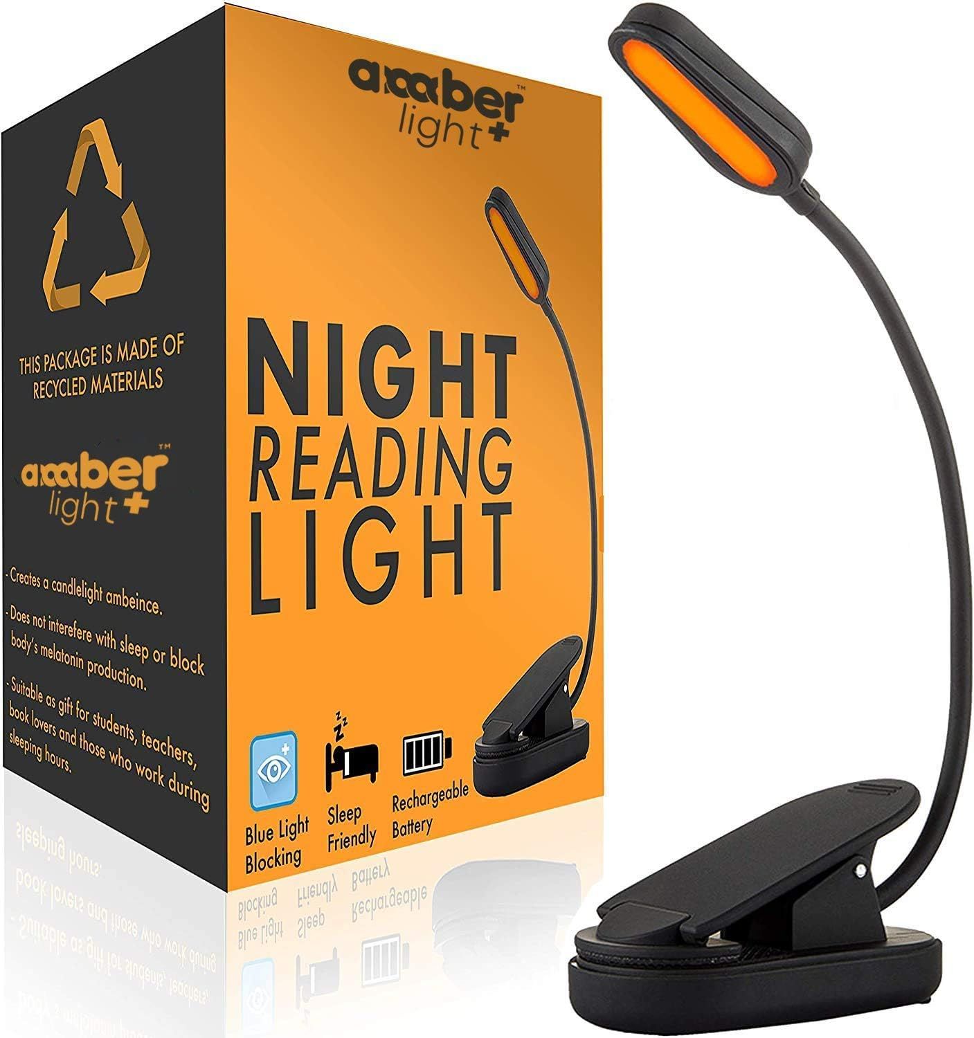 Amber Light + Giftable Amber Book Light - Blue Light Blocking - Night Reading Light. Rechargeable... | Amazon (US)
