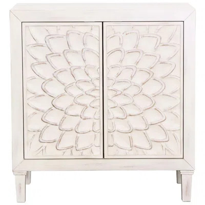 White Floral 2-door Accent Cabinet - Storage Solution With Delicate Flower Patterns Rustic Home Decor | Wayfair North America