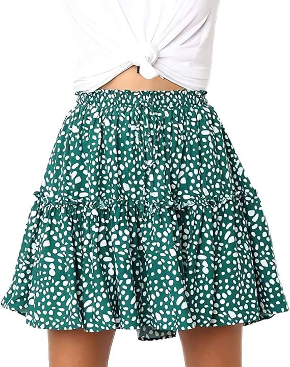 Alelly Women's Summer Cute High Waist Ruffle Skirt Floral Print Swing Beach Mini Skirt | Amazon (US)