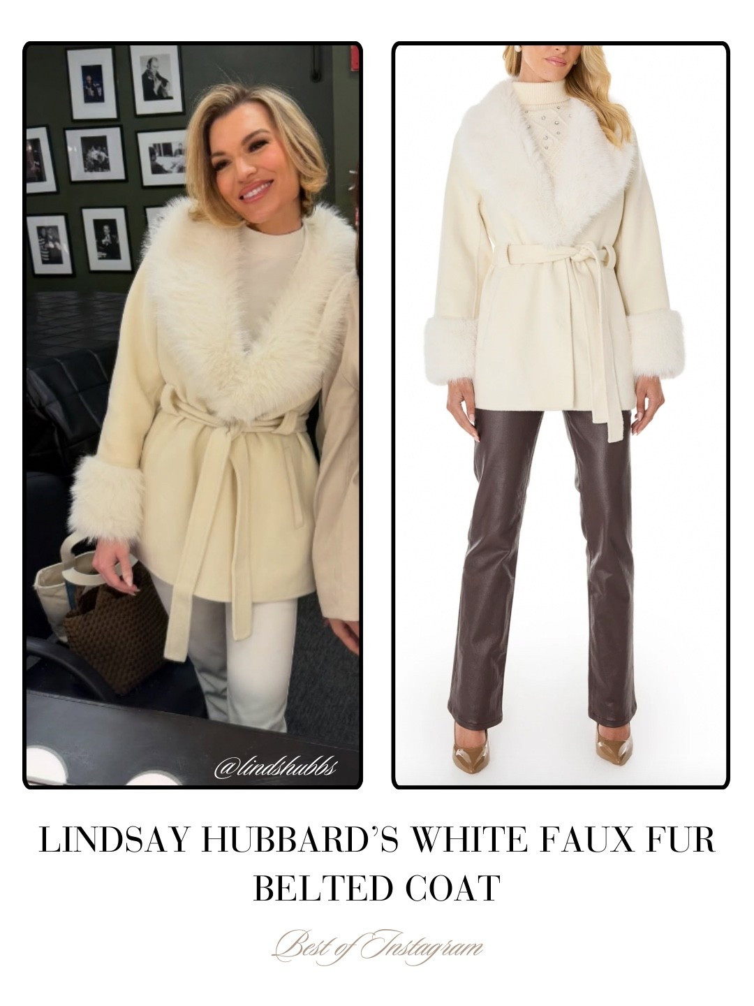 Lindsay Hubbard’s White Faux Fur Belted Coat 📸 = @lindshubbs 
