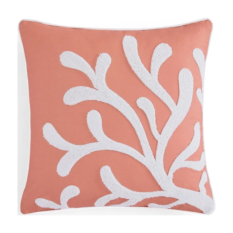 Coastal Living 18" x 18" Orange Coral Reef 100% Cotton Decorative Throw Pillow for Couch or Bed | Walmart (US)