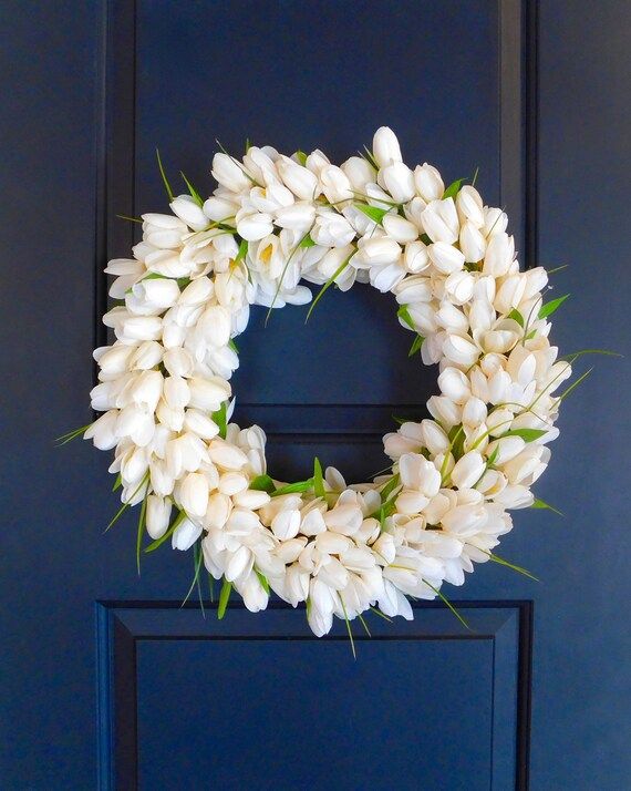 Tulip Wreath, White Front Door Wreath, White Spring Wreath, White Tulip Wreath, Spring Wreath, Ye... | Etsy (US)