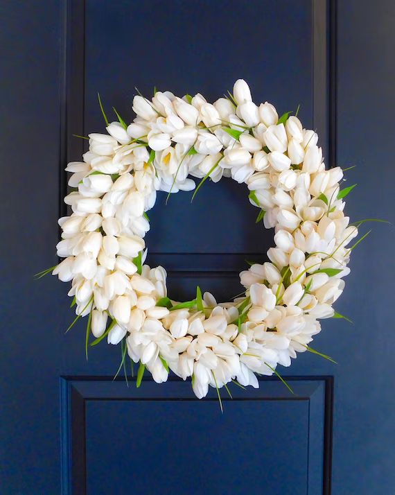 Tulip Wreath, White Front Door Wreath, White Spring Wreath, White Tulip Wreath, Spring Wreath, Ye... | Etsy (US)