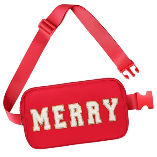 Christmas Fanny Pack, Merry Letter Belt Bag, Red Christmas Purse Crossbody Bag Nylon Adjustable Strap, Christmas Gifts For Girls Boys Women Men | Amazon (US)