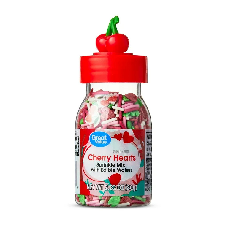 Great Value Valentine's Day Cherry Hearts Red Sprinkles with Edible Wafers, 2.82 oz | Walmart (US)