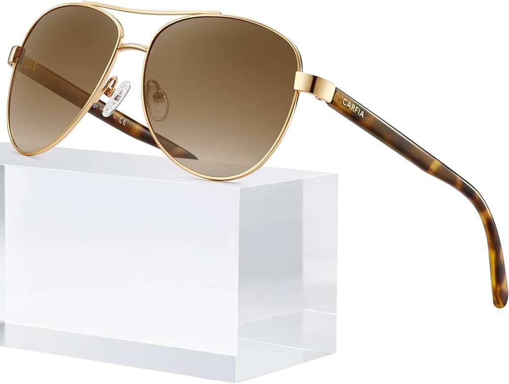 Carfia Polarized Sunglasses for Women UV Protection Lightweight Metal Frame Classic Pilot Ladies Saf | Amazon (US)