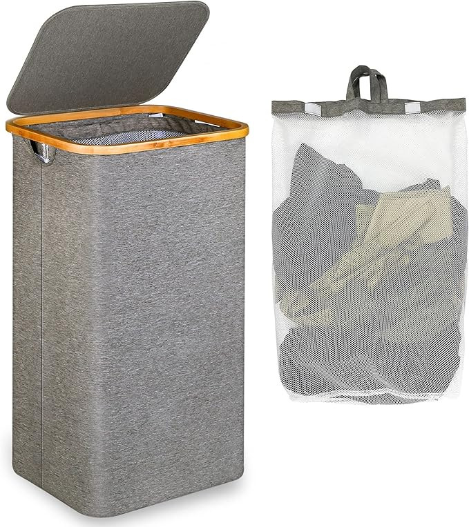 efluky Large Laundry Basket with Lid, 100L Tall Bamboo Handles for Clothes and Toys Storage, Free... | Amazon (US)