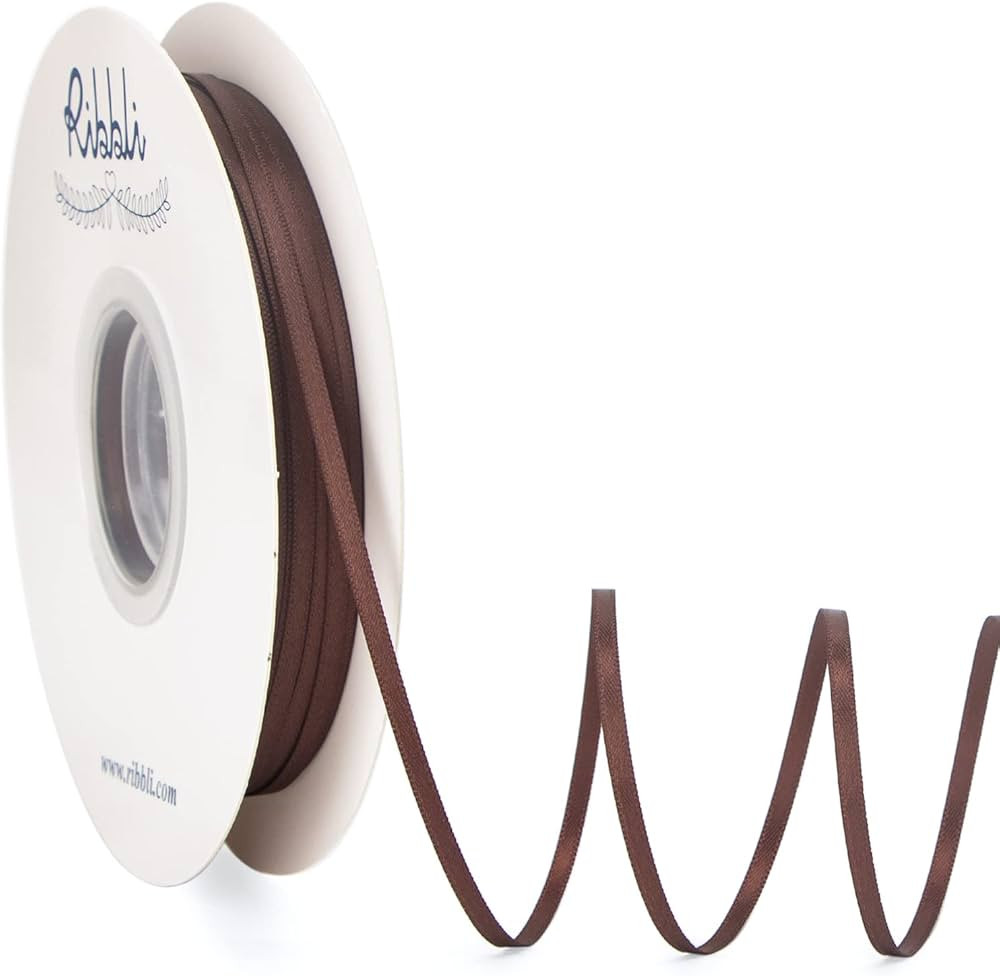 Ribbli Coffee Brown Satin Ribbon 1/8 inch x Continuous 100 Yards, Thin Dark Brown Ribbon Double F... | Amazon (US)