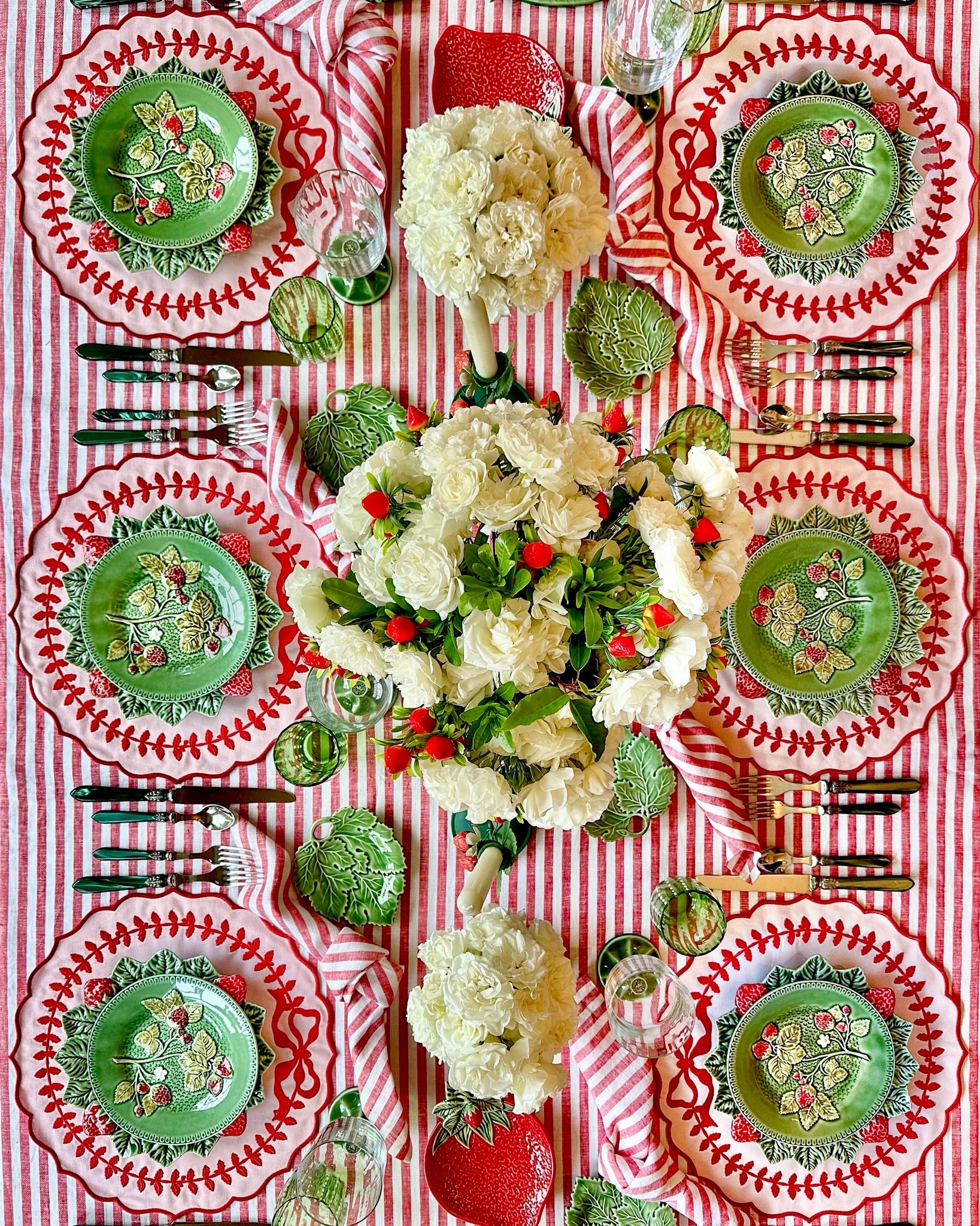 Summer table featuring Bordallo Pinheiro strawberry service. PNR embroidered bow mats, Solino home tablecloth and napkins. Cabbageware

#LTKHome #LTKSeasonal #LTKfoodie