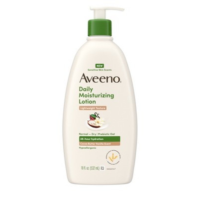 Aveeno Daily Moisturizing Lotion with Soothing Prebiotic Oat for Sensitive Skin -Hypoallergenic- Cocoa Butter Vanilla Scent - 18 fl oz | Target