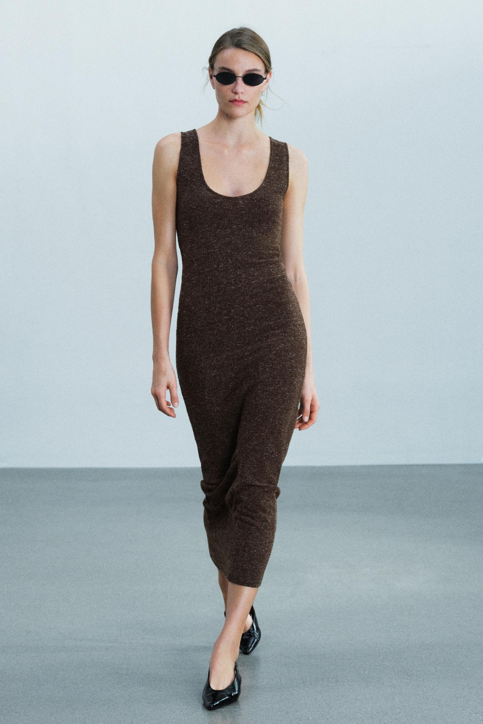 Zara - Textured Sleeveless Dress - Chocolate - S - Woman | Zara US
