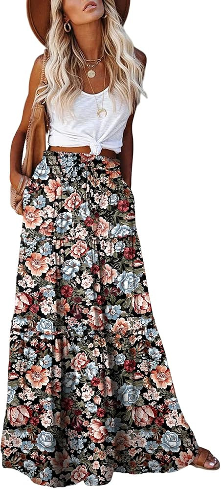 EARKOHA Womens Casual High Waist Tie Paisley Print Long Maxi Skirt with Pockets | Amazon (US)