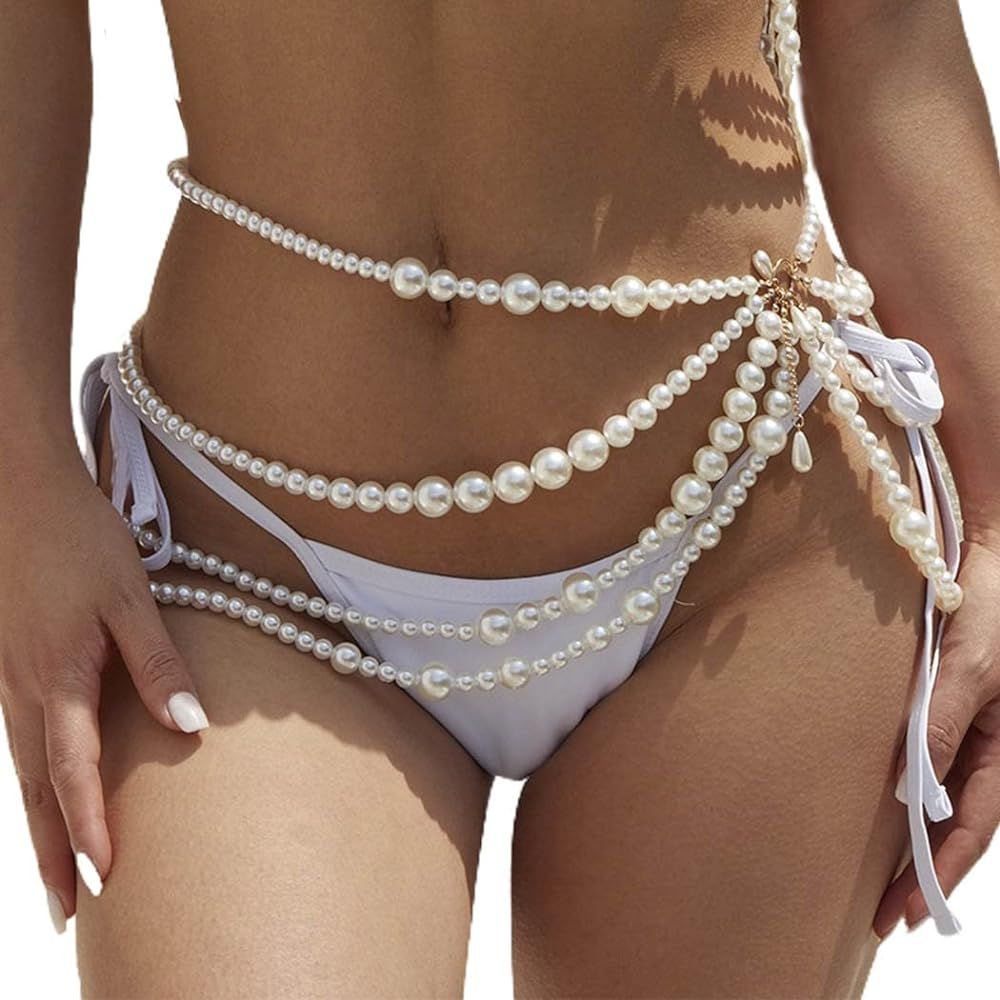 Asooll Pearl Belly Chain Layered Waist Body Chains Bikini Belly Jewelry Fashion Beach Rave Party ... | Amazon (US)
